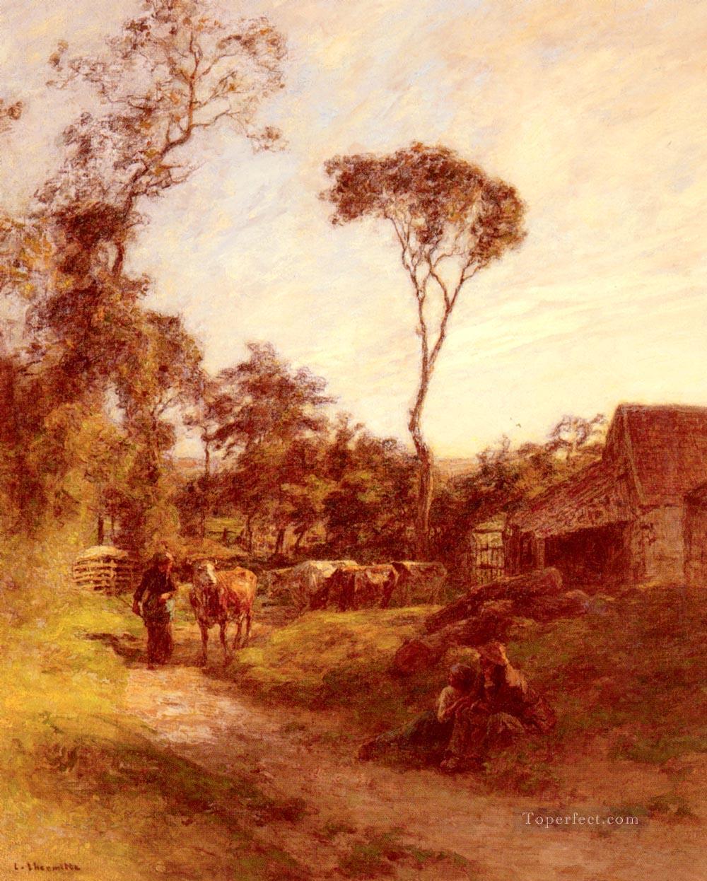 La Ferme De Sombre rural scenes peasant Leon Augustin Lhermitte Oil Paintings